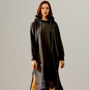NAP Black Long Sleeve Oversized Hoodie Midi Dress with Pockets Size Small